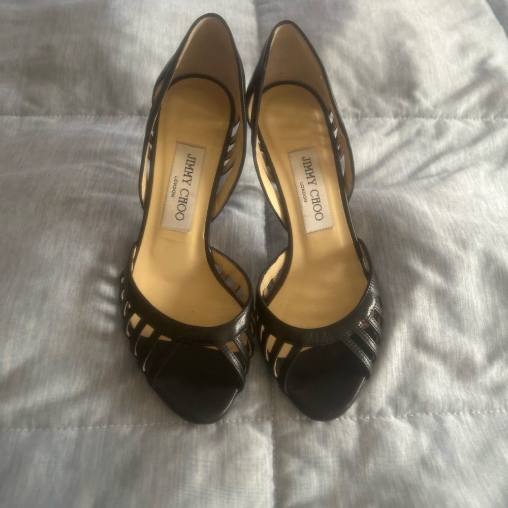 Jimmy Choo Black Peep-Toe Heels Sz 36 (6)